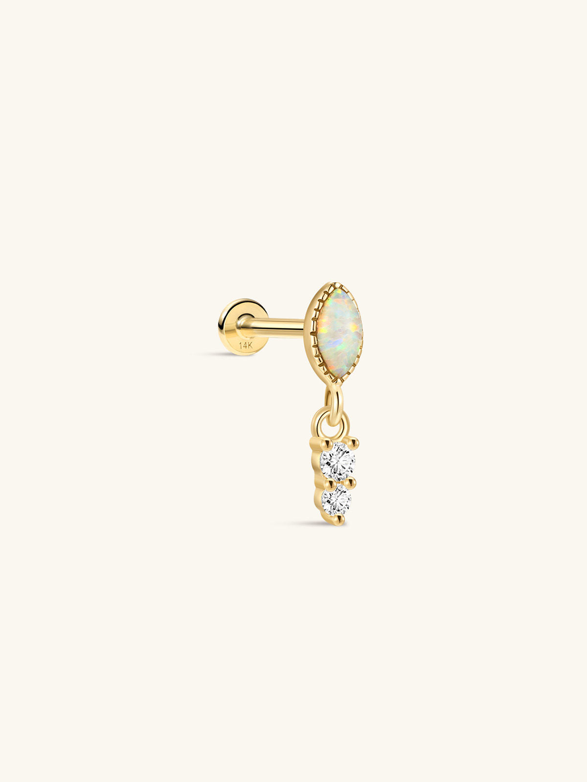 kosiner ジュエリー 14K ソリッド ゴールド オパール ミニ イヤー