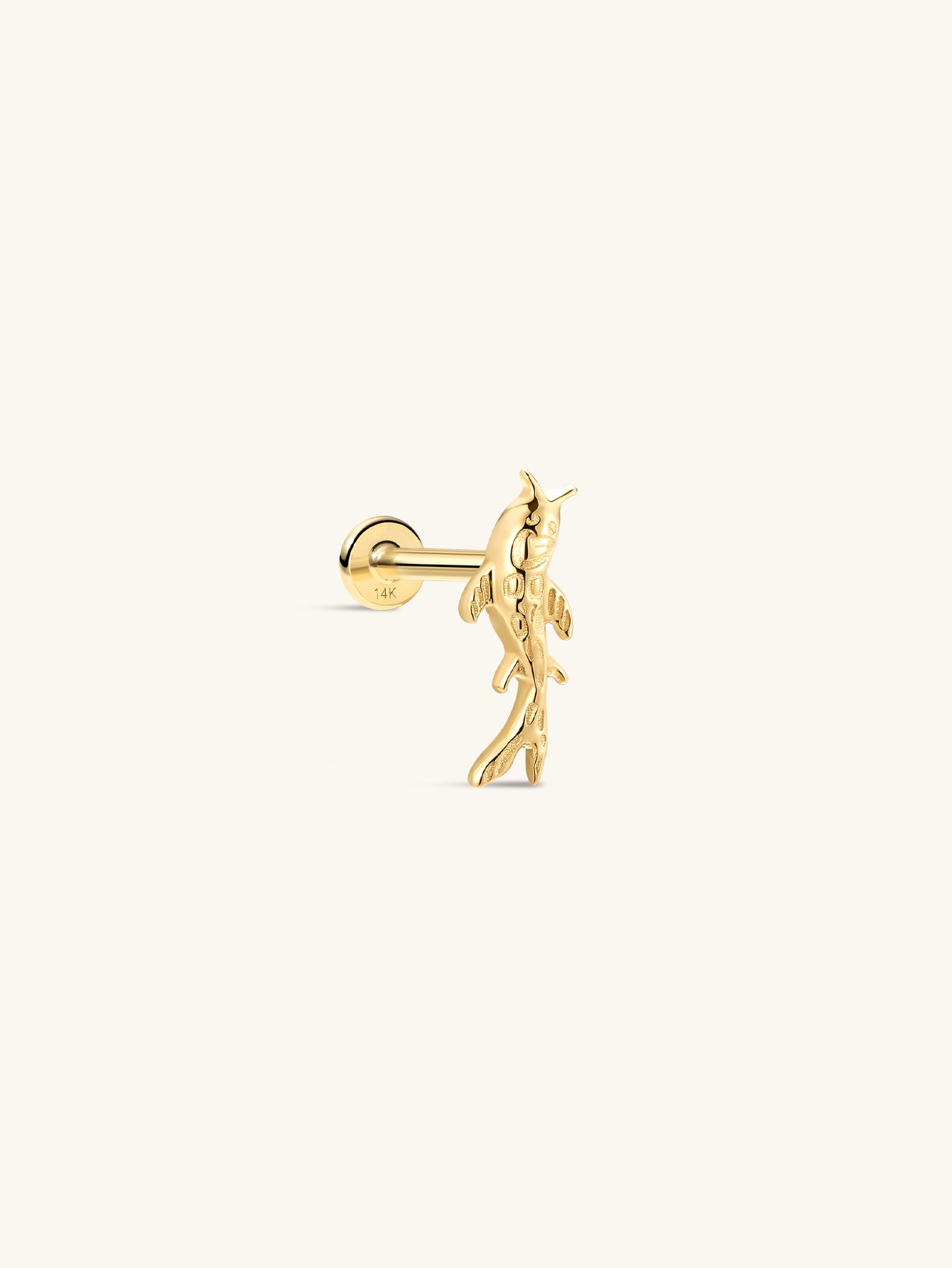 kosiner 14K ソリッド ゴールド 光沢のある金魚の耳ピアス スタッド
