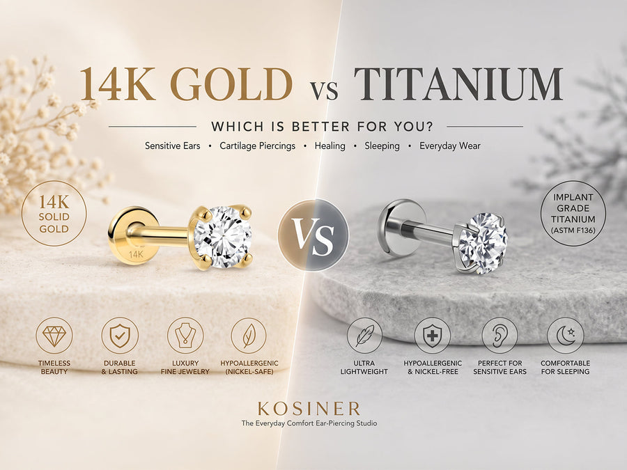 14K Gold vs Titanium Earrings: Which Is Better for Sensitive Ears and Cartilage Piercings?