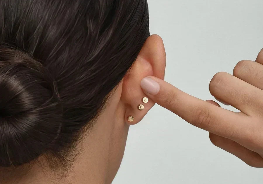 KOSINER flatback earring size guide showing 5mm 6mm 6.5mm and 8mm post lengths for ear piercings