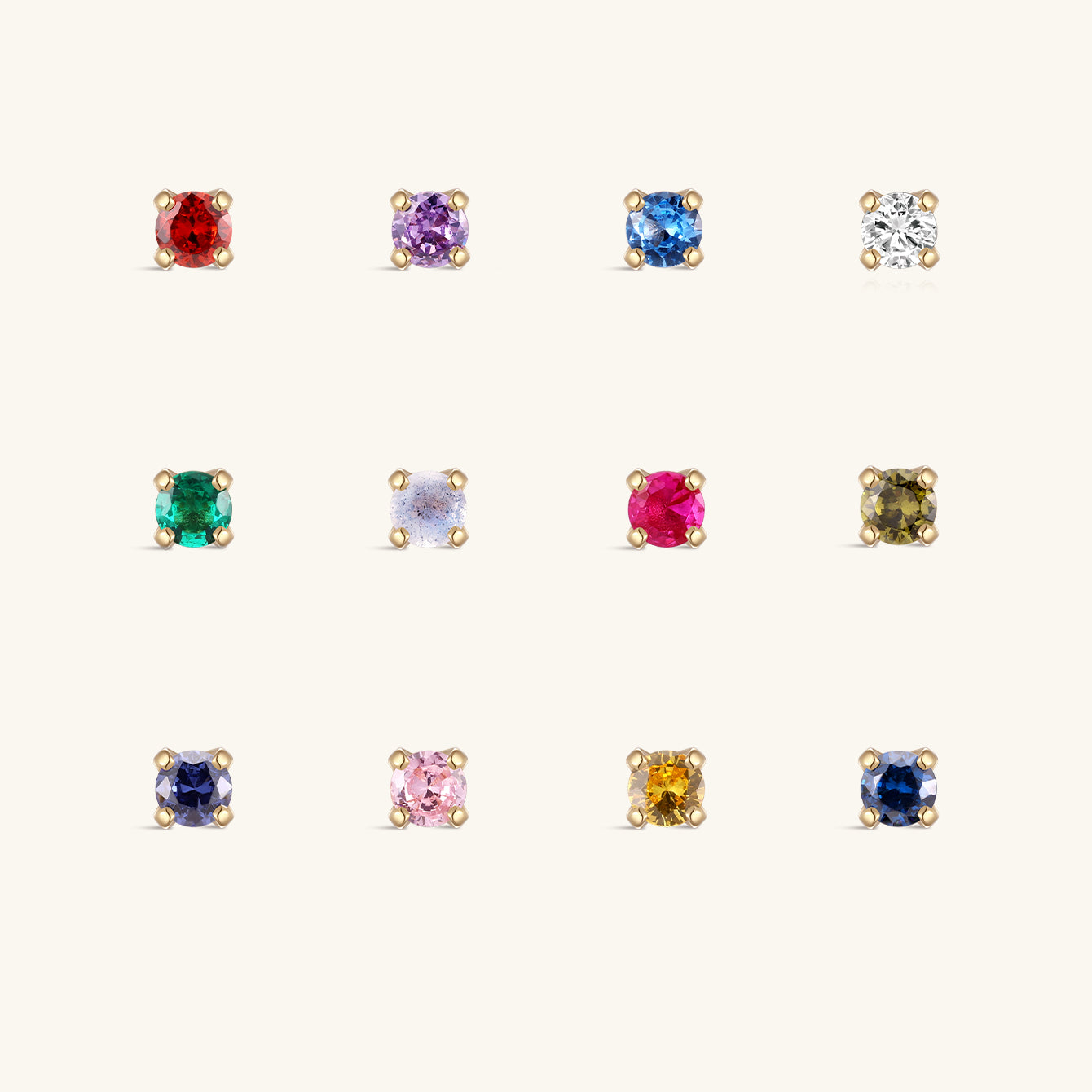 14K Solid Gold Birthstone Stud