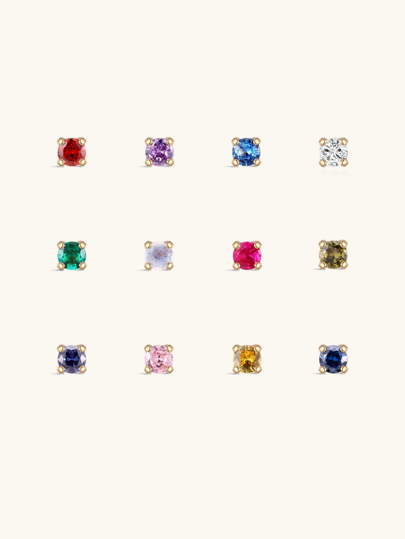 14K Solid Gold Birthstone Stud