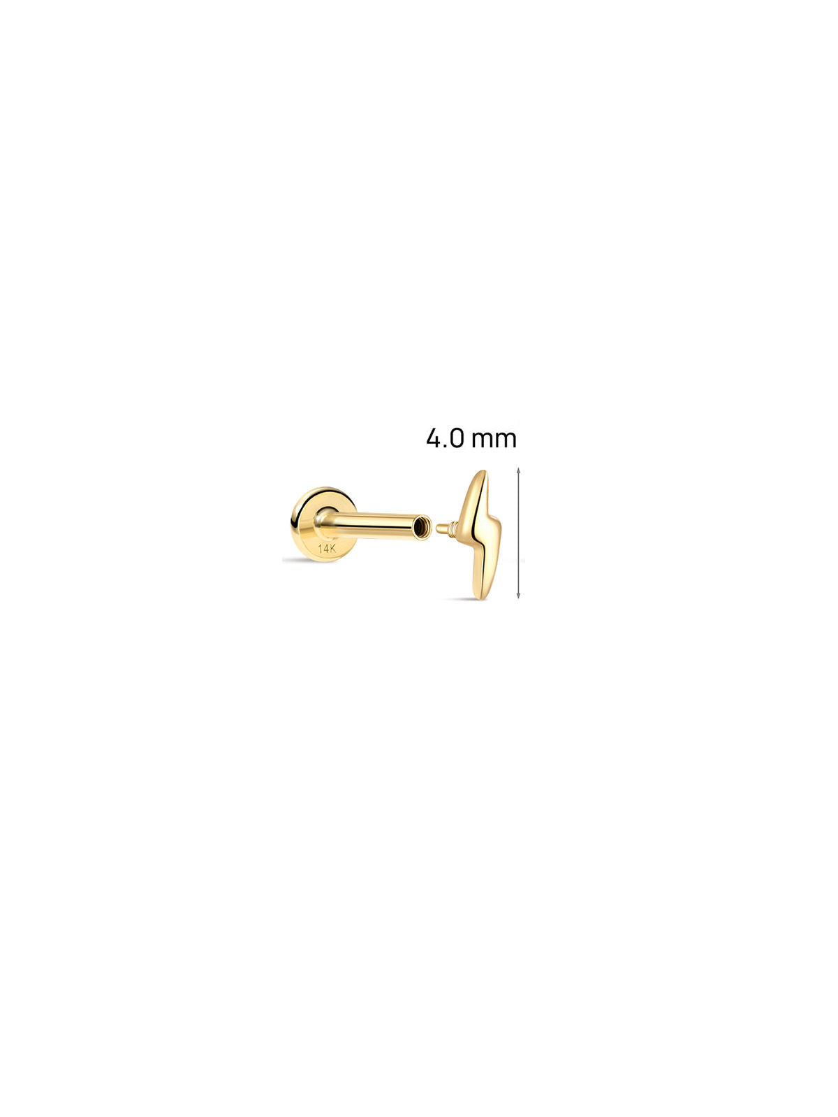 KOSINER Lightning Stud Size Guide(4.0mm), 14K Solid Gold Smooth Polished Flat Back Piercing Ear Jewelry