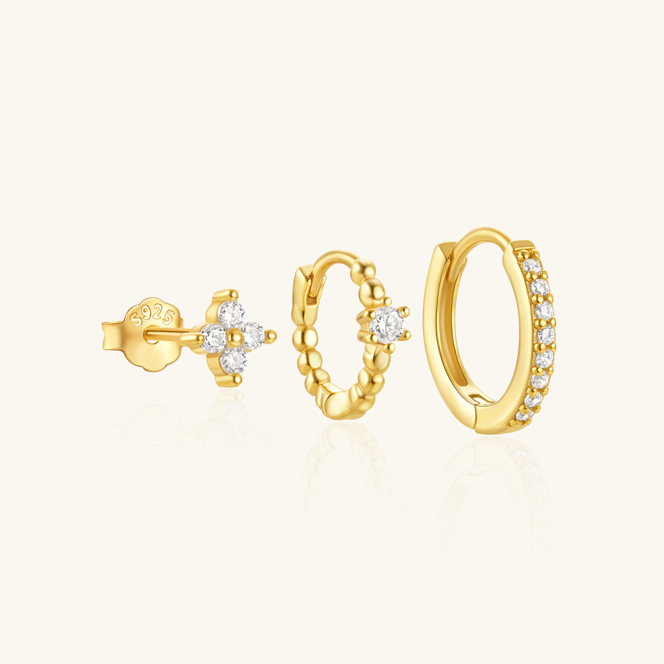 Ensemble de boucles d'oreilles de mariage en argent sterling 925 avec pavé de fleurs et zircons : boucles d'oreilles à tige, créoles et créoles ovales avec zircone cubique.