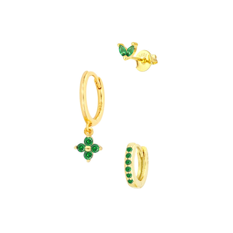 Kosiner Multicolor Flower Zircon Earring Set-Green