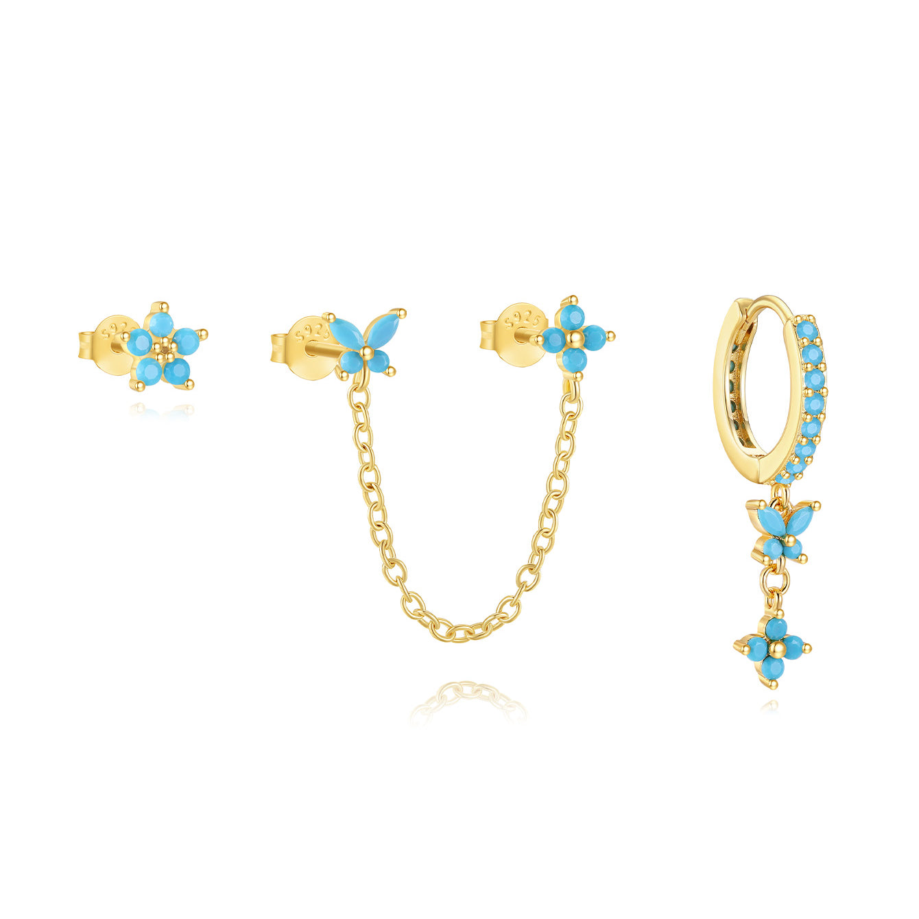 S925 Turquoise Flower Fashion Studs Hoops Earrings - Kosinerjewelry