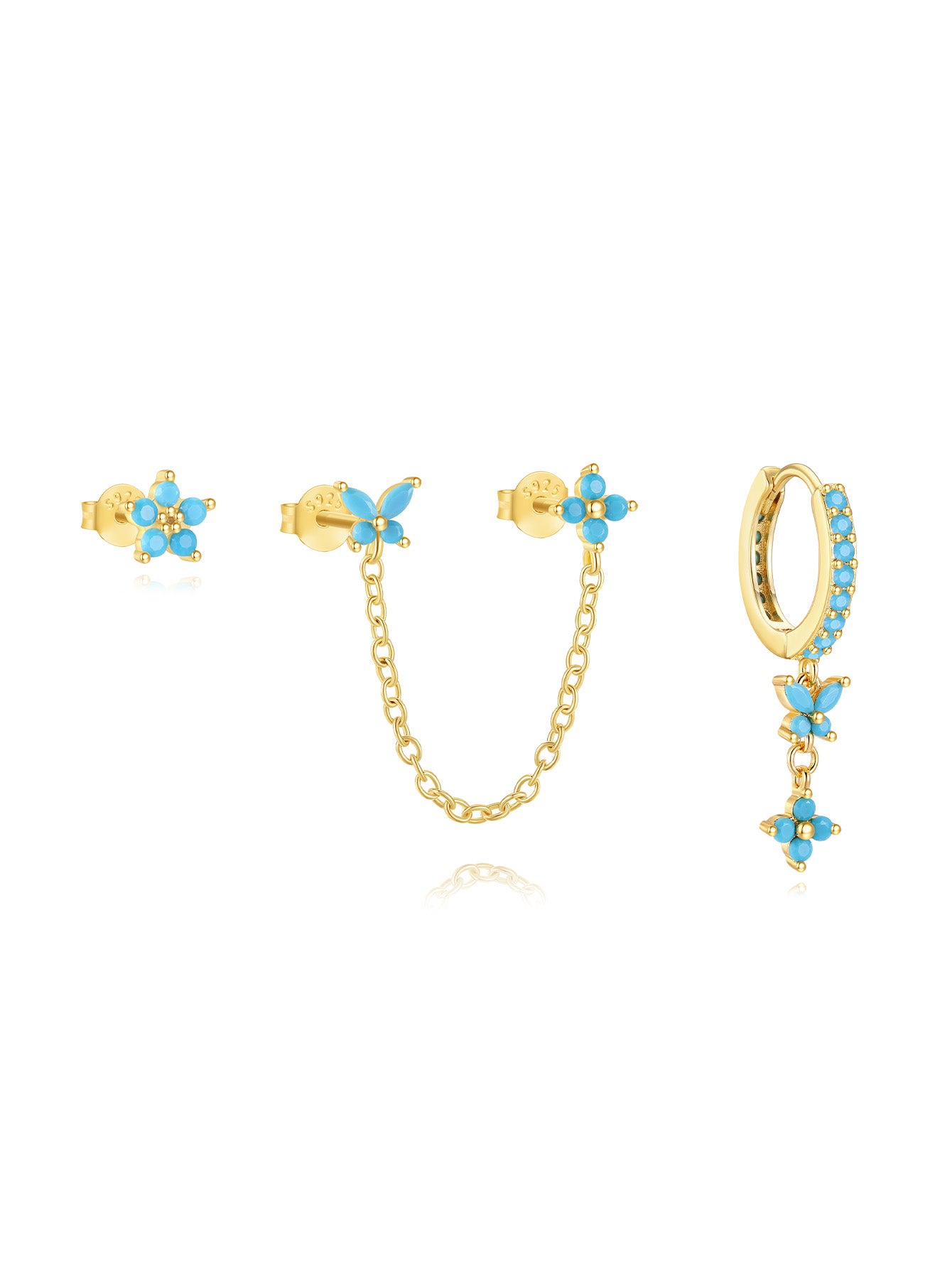 S925 Turquoise Flower Fashion Studs Hoops Earrings - Kosinerjewelry