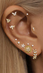 Kosiner Schmuck 14K Massivgold Blume Doppelseitiger Ohrpiercing-Ohrstecker