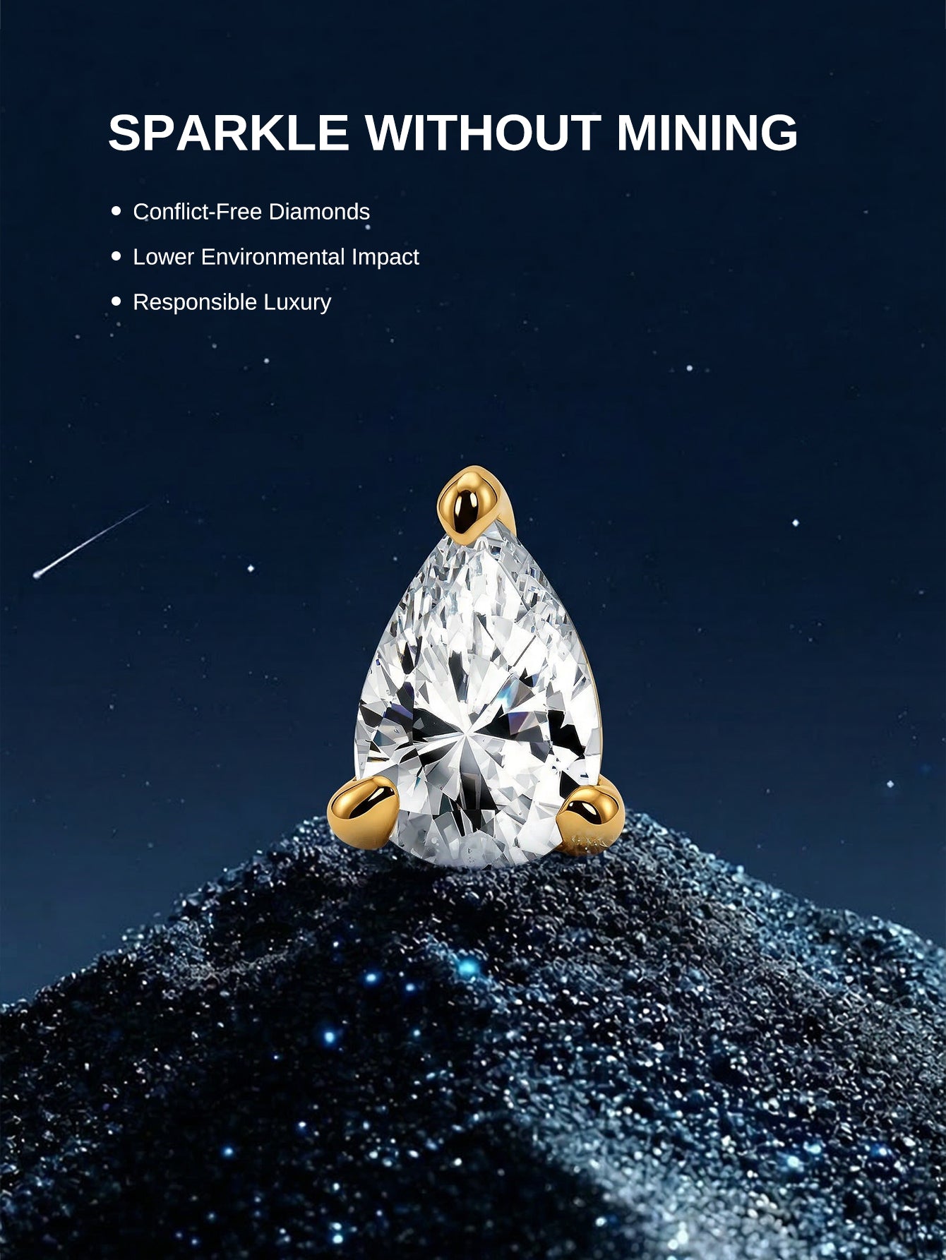 14K Gold Pear Lab-Grown Diamond Flat Back Delicate Stud