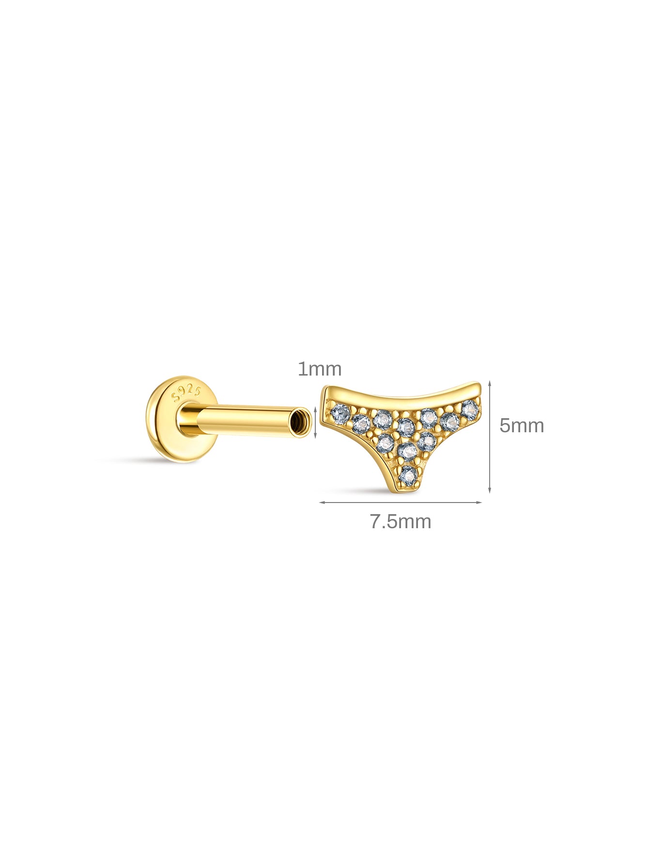 KOSINER Blue bikini flatback stud size guide, 5mm height, 1mm post thickness