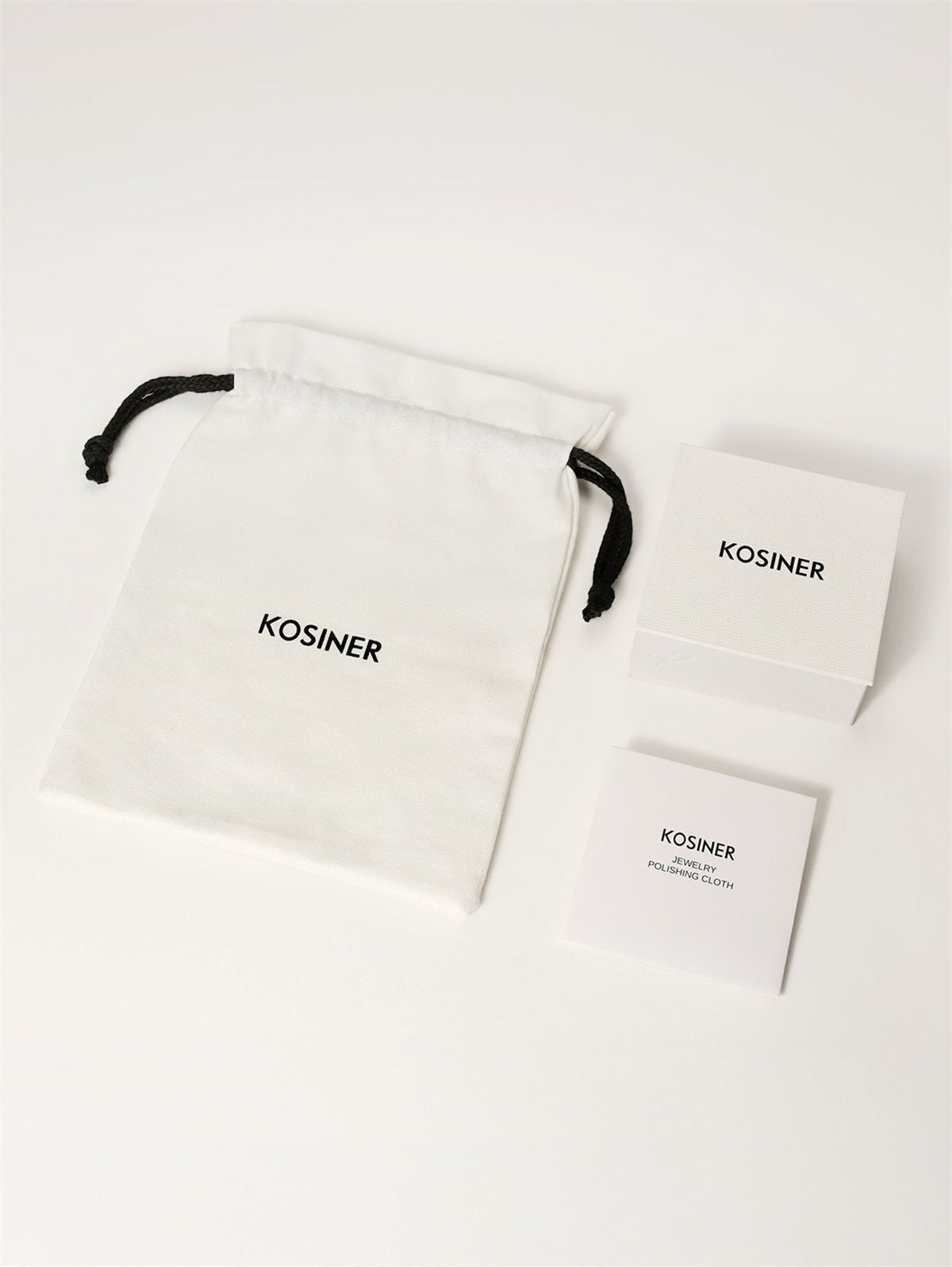 KOSINER jewelry gift packaging set, white drawstring pouch, gift box and polishing cloth for gold piercing earrings