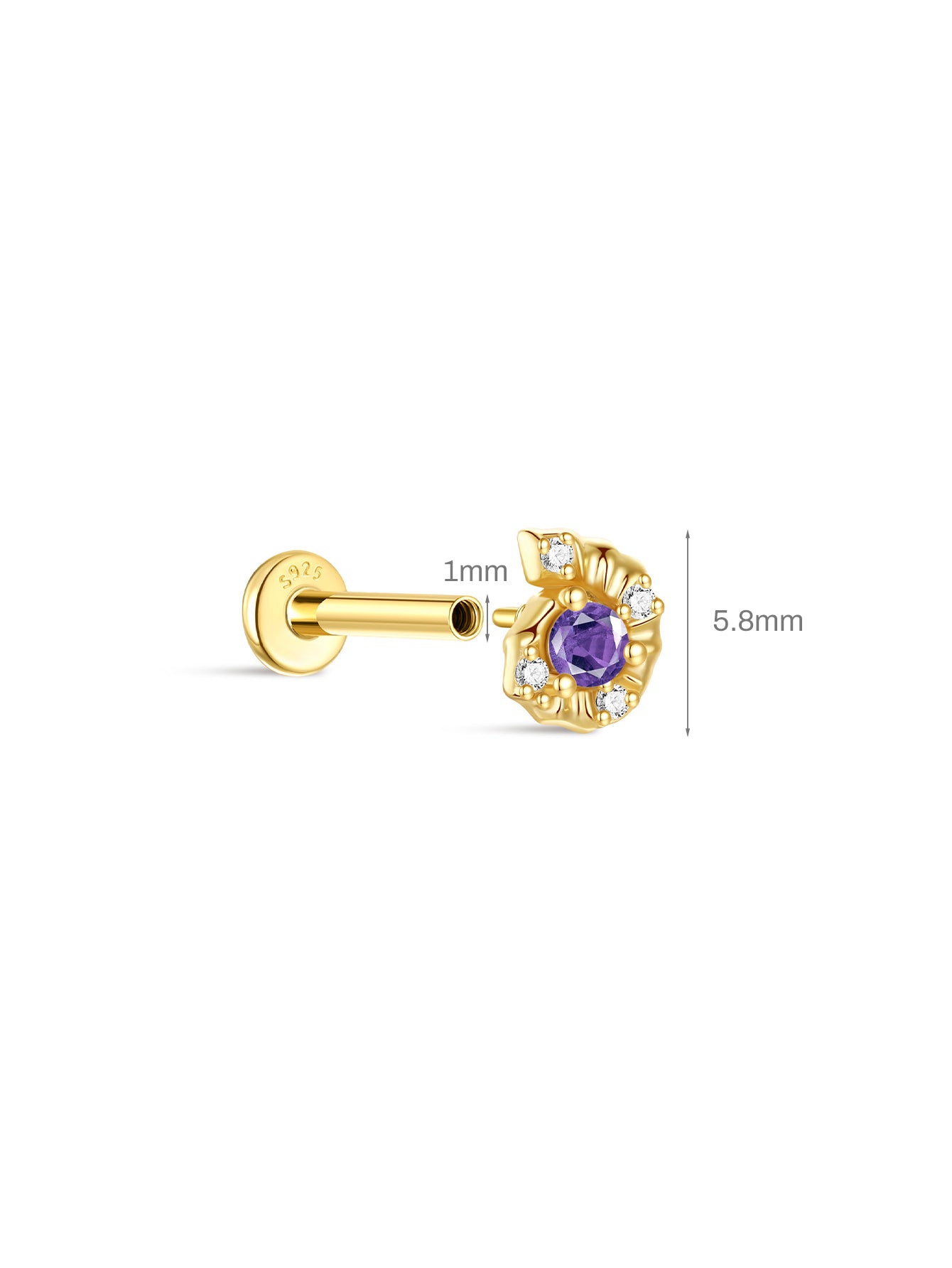 KOAINER Conch flatback stud size guide, 5.8mm height, 1mm post thickness