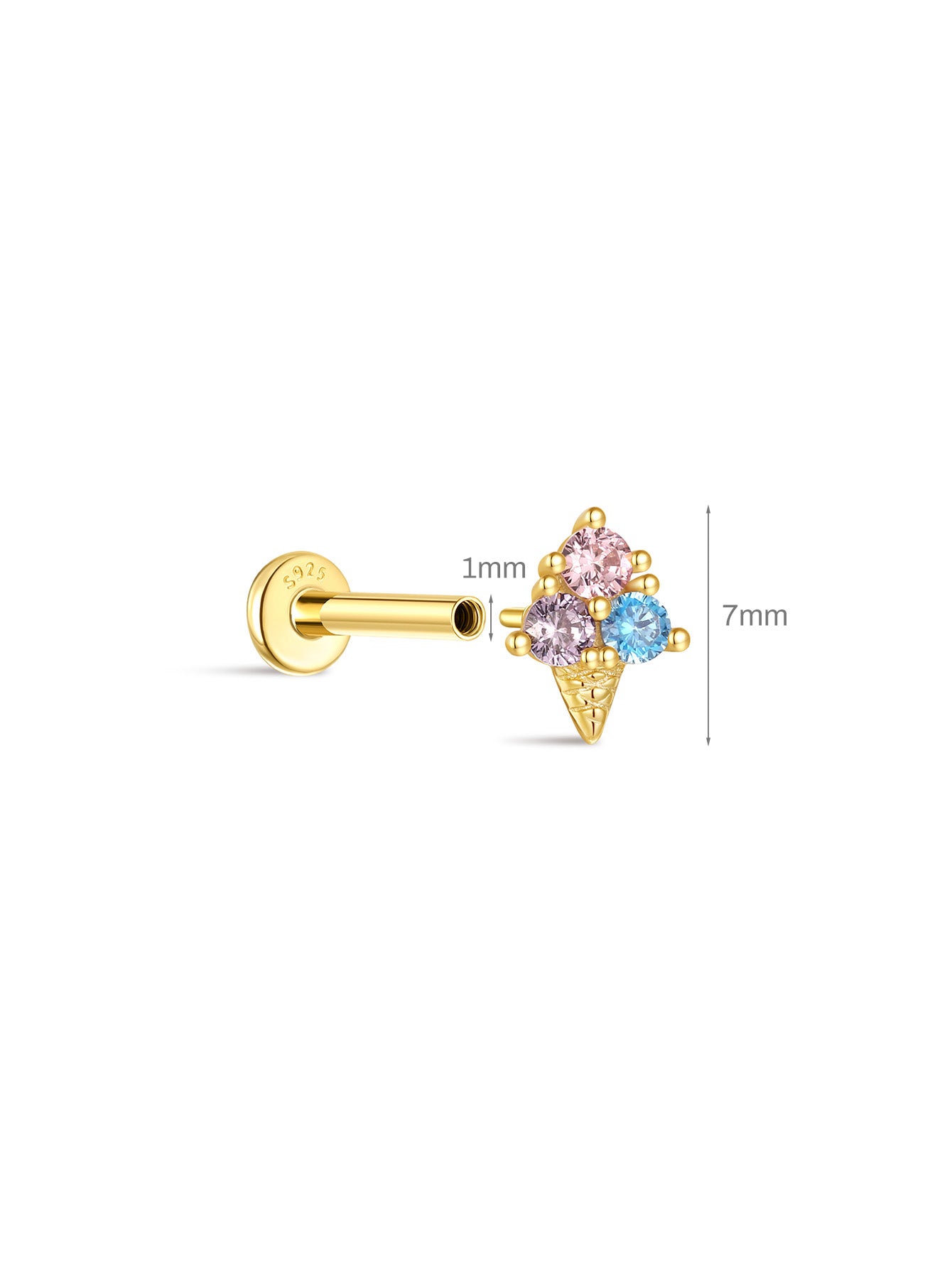 KOSINER Ice cream flatback stud size guide, 7mm height, 1mm post thickness