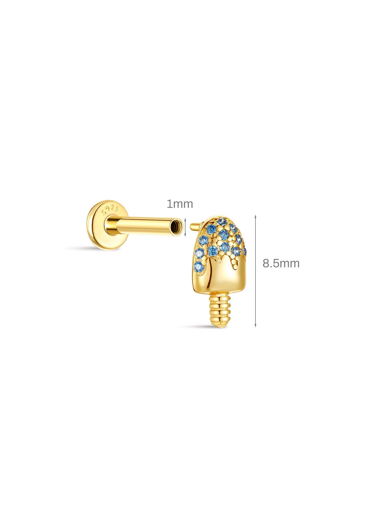 KOSINER Popsicle flatback stud size guide, 8.5mm height, 1mm post thickness