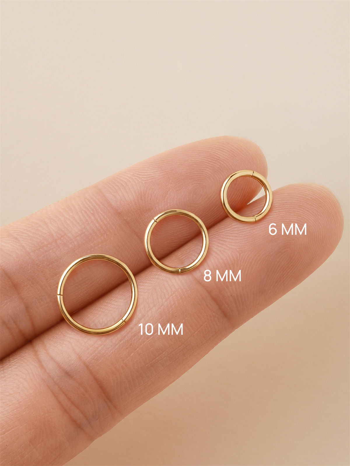 KOSINER 14K solid gold minimalist hoop earrings, multi-size options (6/8/10mm) with polished finish