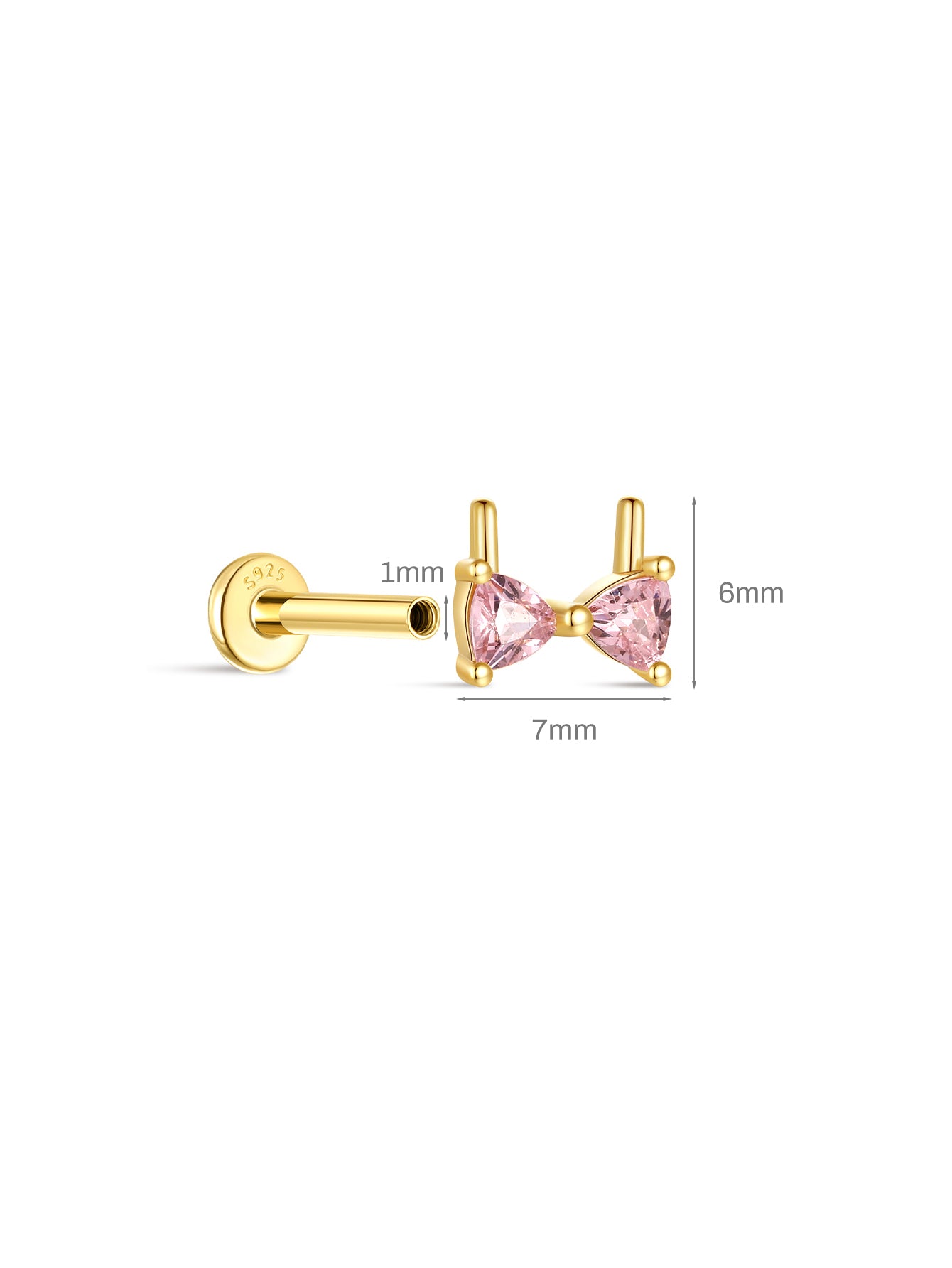 KOSINER Bikini flatback stud size guide, 6mm height, 1mm post thickness