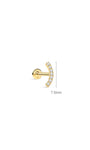 KOSINER 14K Solid Gold Elegant Pave Curved Flat Back Stud, six round gemstones, polished finish