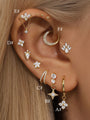 925 Sterling Silver gold-plated CZ earrings: geometric, star, floral designs for lobe, helix, tragus piercings.
