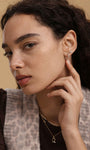 KOSINER Sculpted Leaf Huggie Earring, 14K solid gold with CZ stones, secure click closure for helix conch piercings