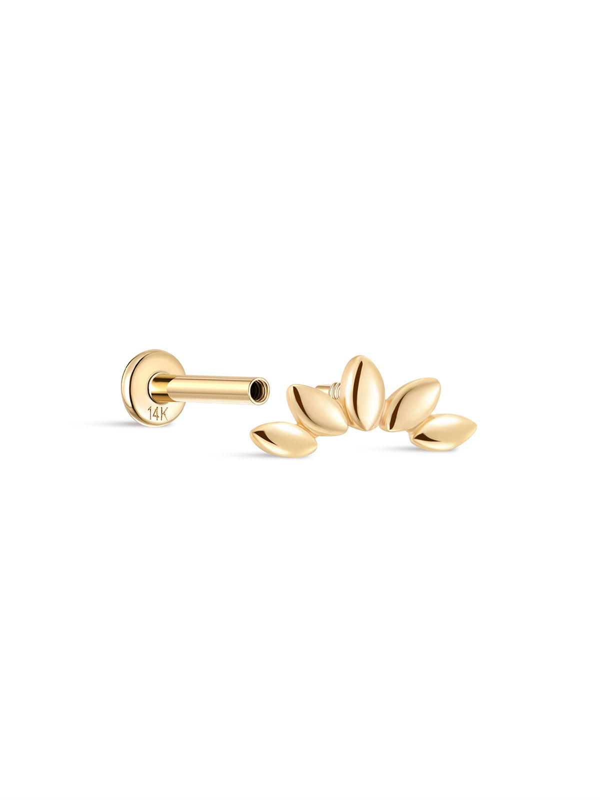KOSINER 14K solid gold petal arc stud, waterproof, hypoallergenic, nickel-free, no plating