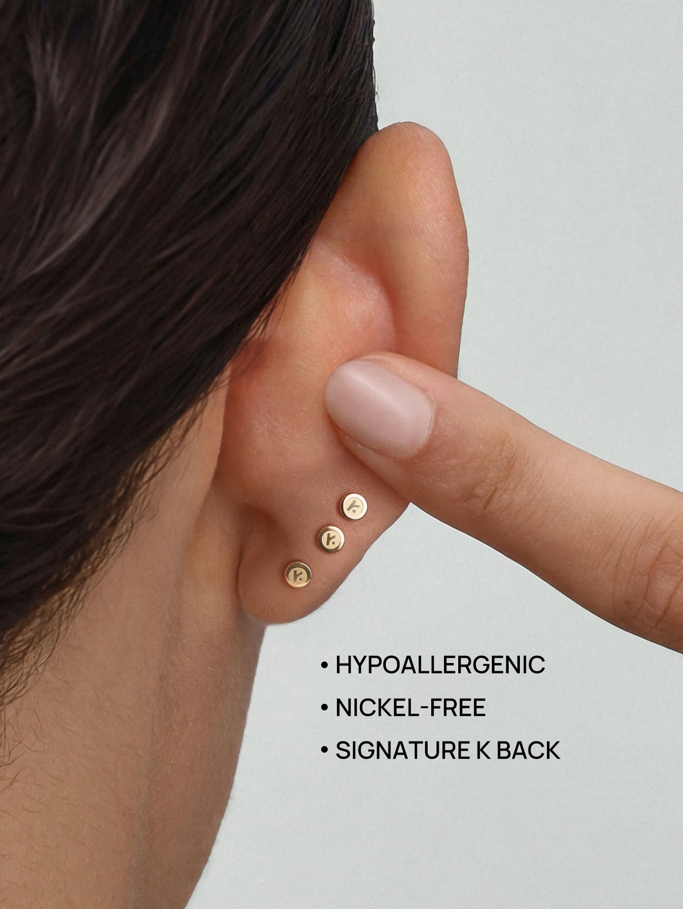 KOSINER 14K Solid Gold Dainty Pave Crescent Flat Back Stud