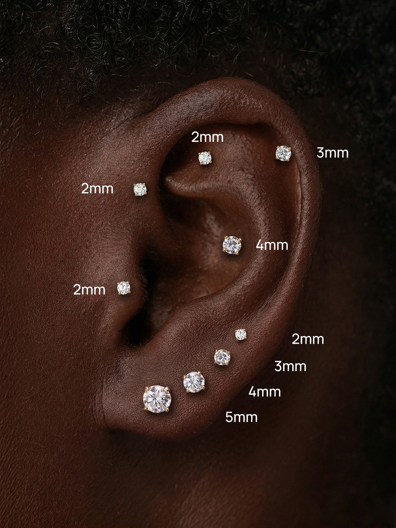 14K massief goud 3MM klassieke mini oorpiercing Stud