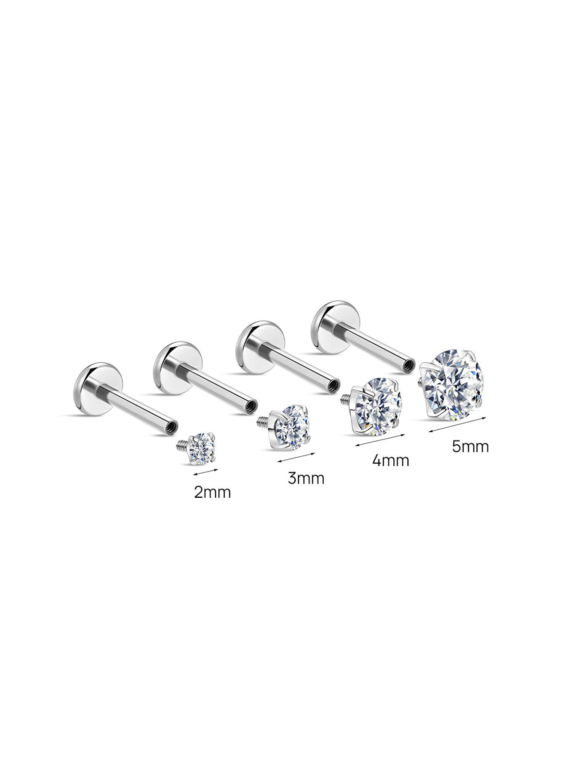KOSINER classic round cz flat back earring, 2/3/4/5mm sizes, hypoallergenic and nickel-free