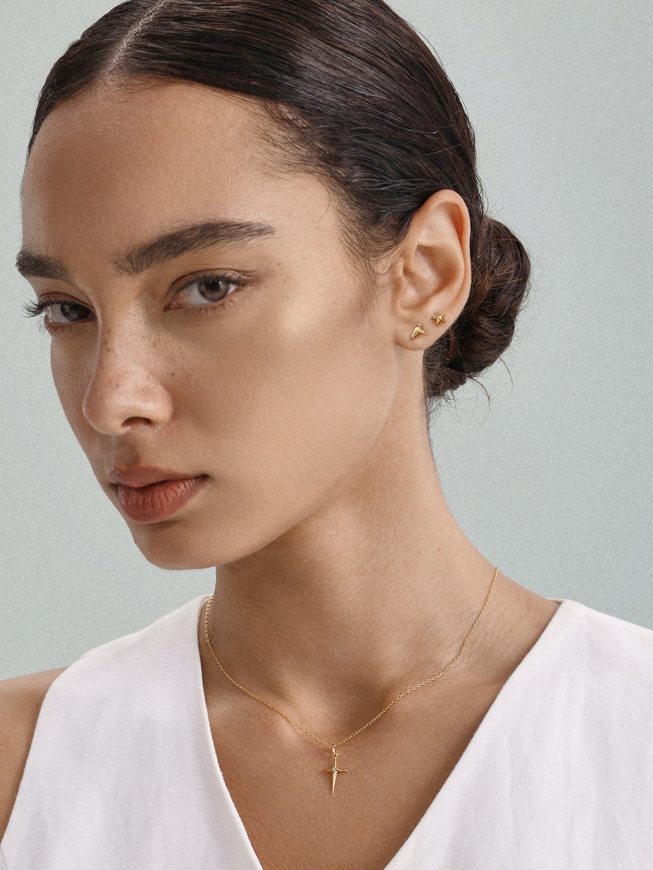 14K massief gouden Sea Spritz CZ Sea Star platte achterkant