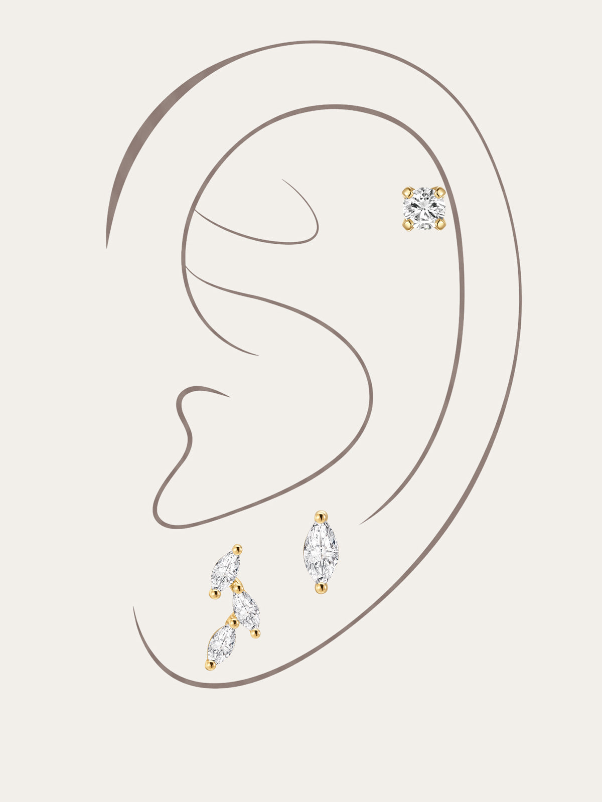 14K Solid Gold Flatback Marquise Set - Kosinerjewelry-Earrings