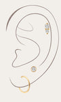 Kosiner 14K Solid Gold Flatback Earrings Ear Stack with CZ Studs and Mini Hoops on Ear