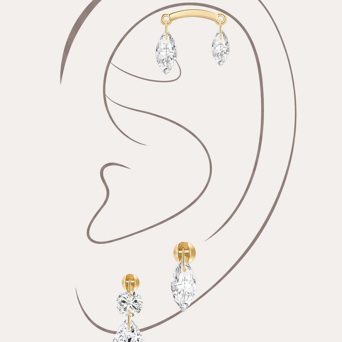 Kosiner Jewelry KOSINER 14K Solid Gold Delicate Marquise Drop Stud Set