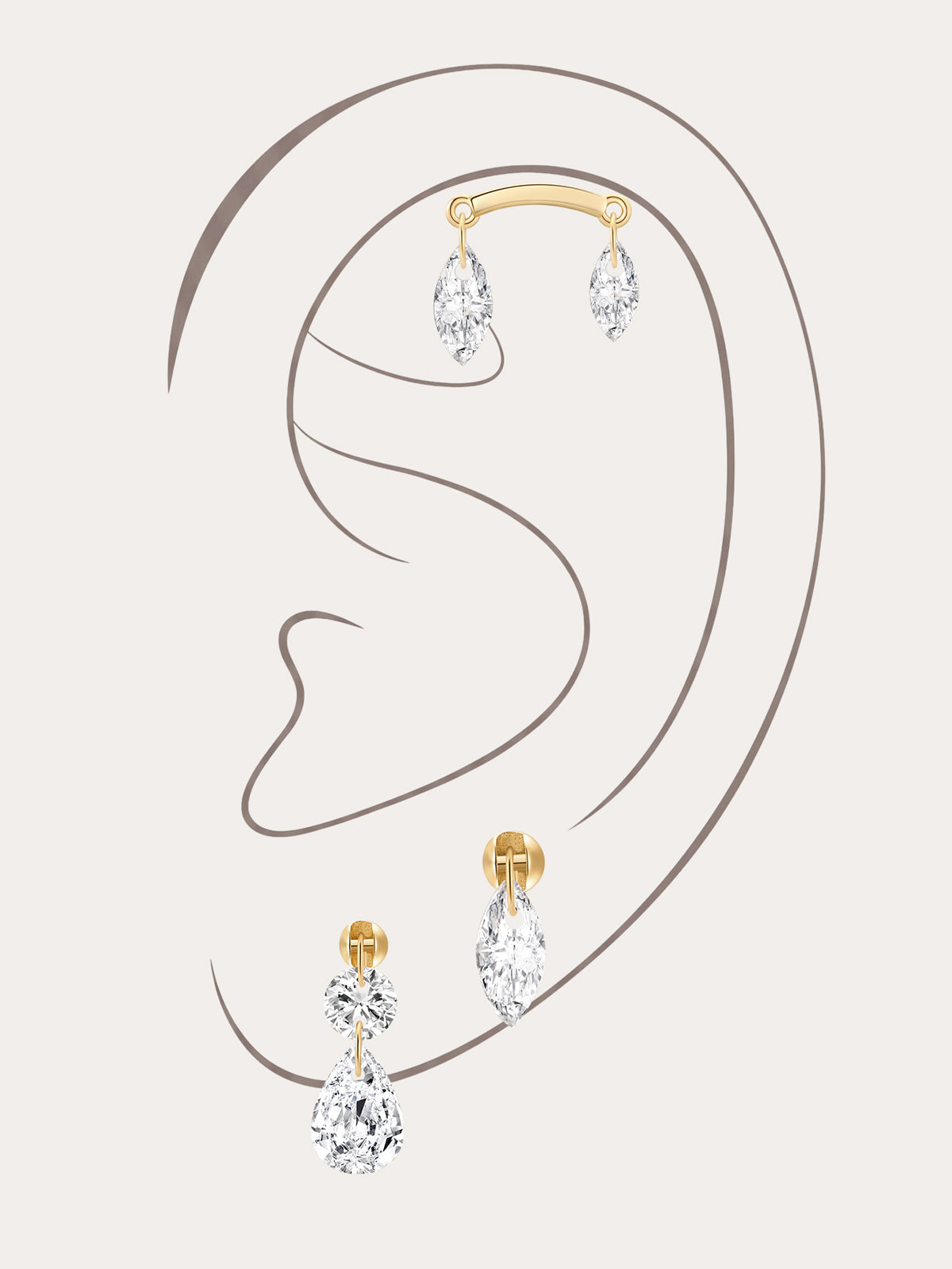 Kosiner Jewelry KOSINER 14K Solid Gold Delicate Marquise Drop Stud Set