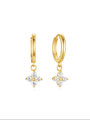 Gold 925 sterling silver stud earrings with dangling fresh flower zircon charms.