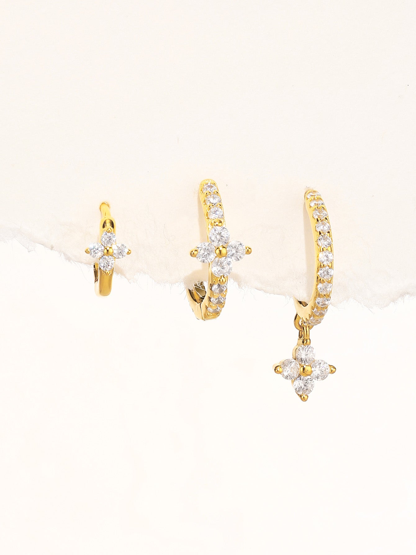 Kosiner 3pcs Floral Zircon 925 Sterling Silver Earring Set with floral charm.