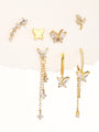 Collection of gold 925 sterling silver earrings with cubic zirconia and butterfly designs.