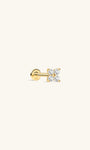 KOSINER 14K Gold Bloom Flower Piercing Stud, internally threaded, four CZ stones setting, for sensitive ears