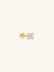 KOSINER 14K Gold Bloom Flower Piercing Stud, internally threaded, four CZ stones setting, for sensitive ears