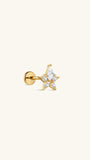 KOSINER Rising Star gold-plated 925 sterling silver Hollow Star flat back stud with one kite-shaped and four round clear stones