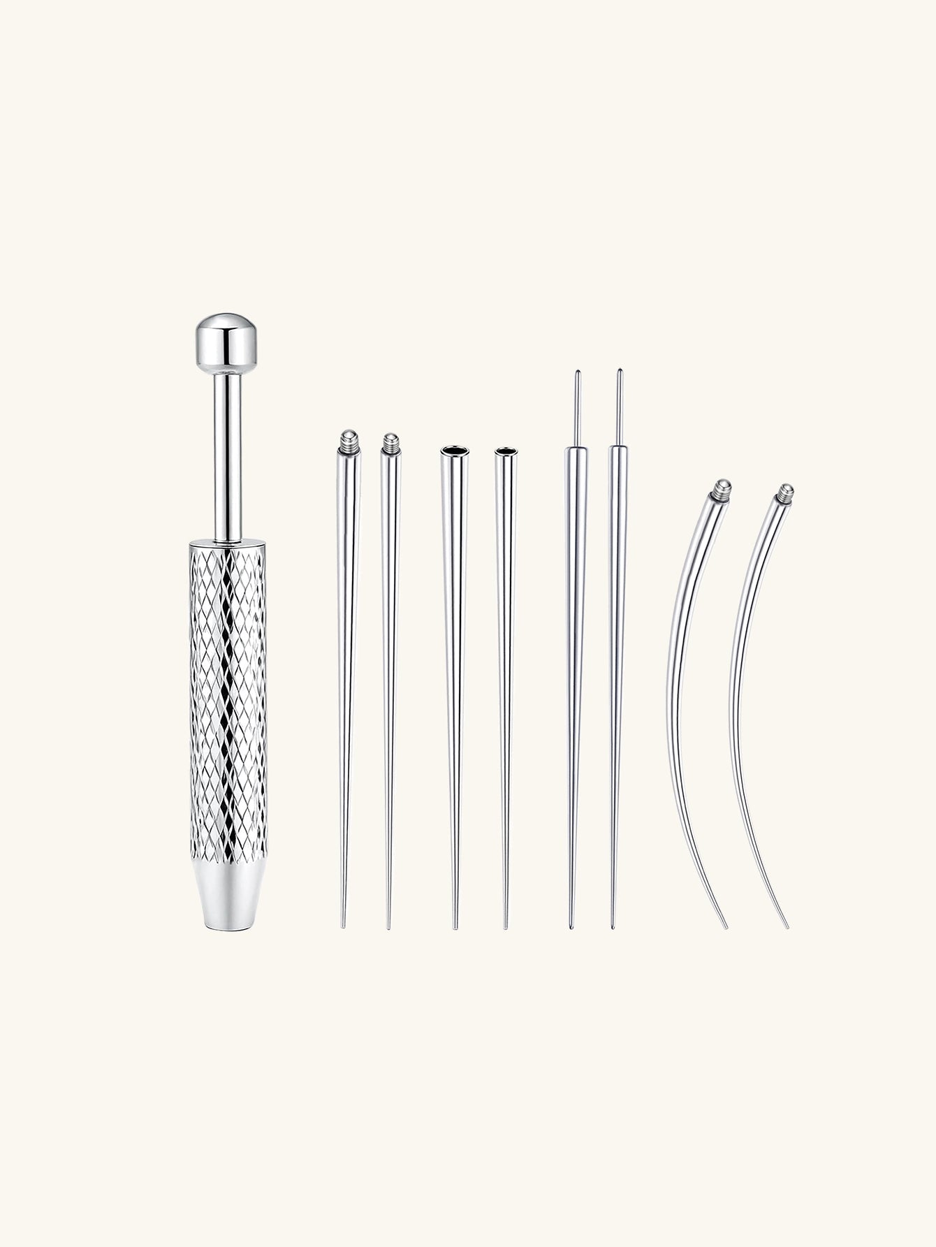 A professional-grade titanium insertion tool set designed for precise, safe, and effortless jewelry changes.