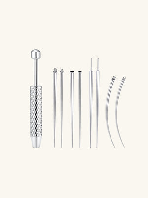 A professional-grade titanium insertion tool set designed for precise, safe, and effortless jewelry changes.