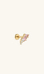 KOSINER Pink Ritual 925 sterling silver romantic wing flat back stud, polished gold wing frame inlaid with gradient pink baguette-cut gems and clear round crystals, hypoallergenic internally threaded cartilage piercing earring