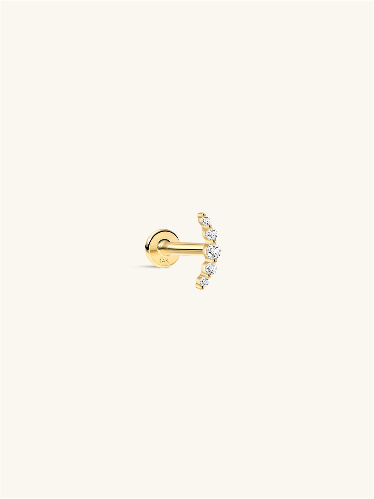 KOSINER 14K Solid Gold Delicate Pave Crescent Flat Back Stud