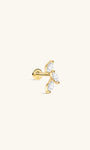 KOSINER 14K Solid Gold Three Marquise Leaf Flat Back Stud, Nickel-Free Waterproof Elegant Dainty Multi Piercing Jewelry for Women