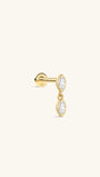 KOSINER 14K Solid Gold Dual Bezel Marquise Dangle Flat Back Stud, Nickel-Free Waterproof Elegant Dainty Multi Piercing Jewelry for Women