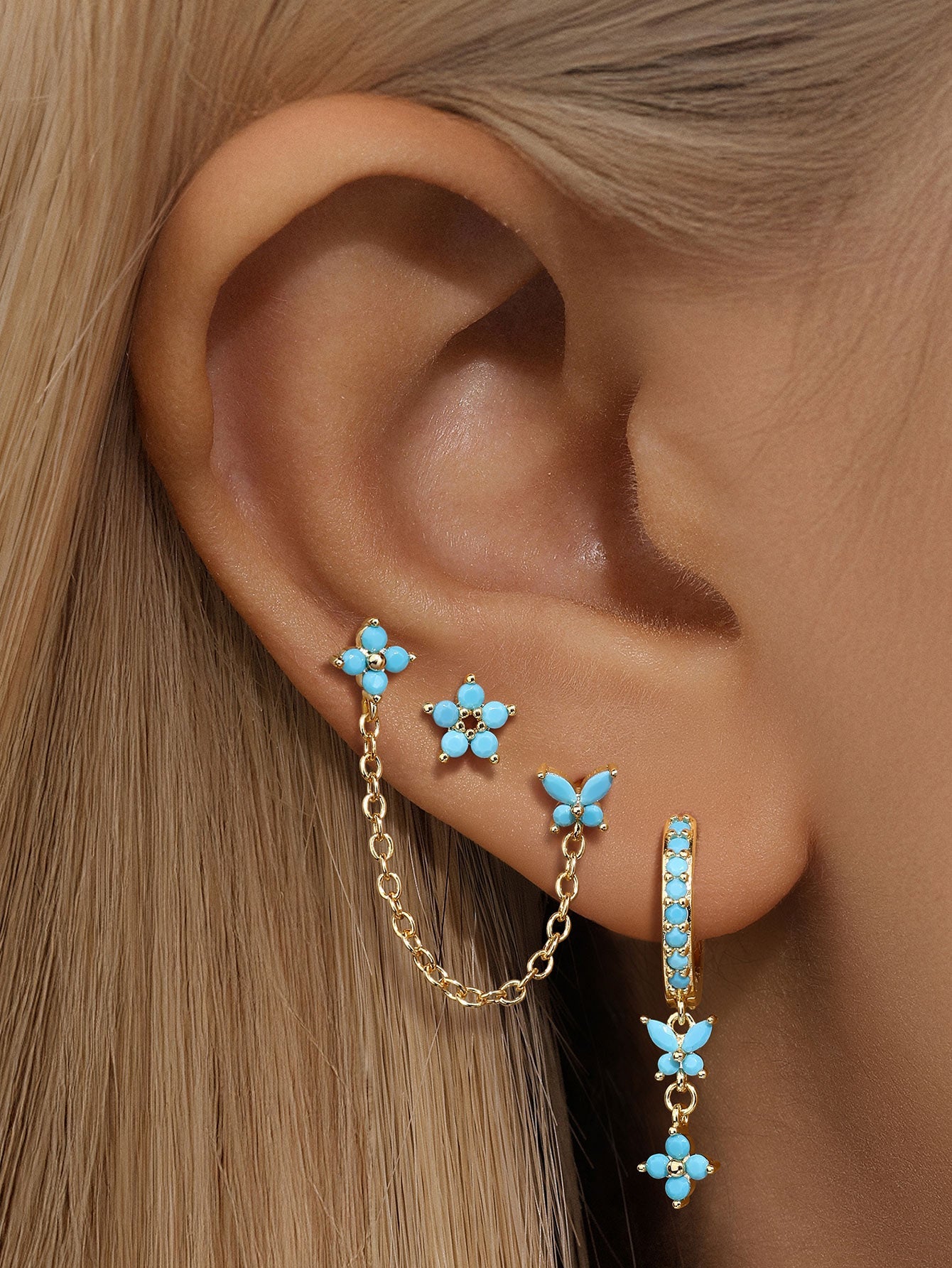 S925 Turquoise Flower Fashion Studs Hoops Earrings - Kosinerjewelry