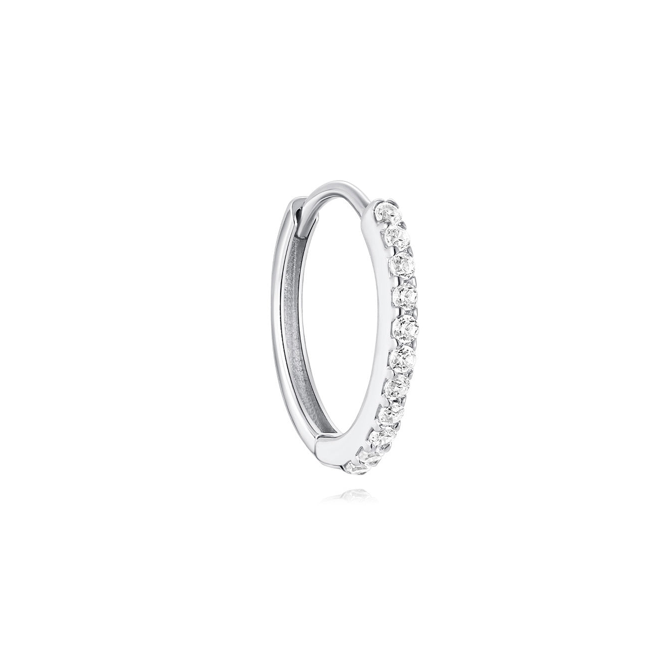 14K solid gold 22g huggie hoop earring with pave AAAAA cubic zirconia crystals.