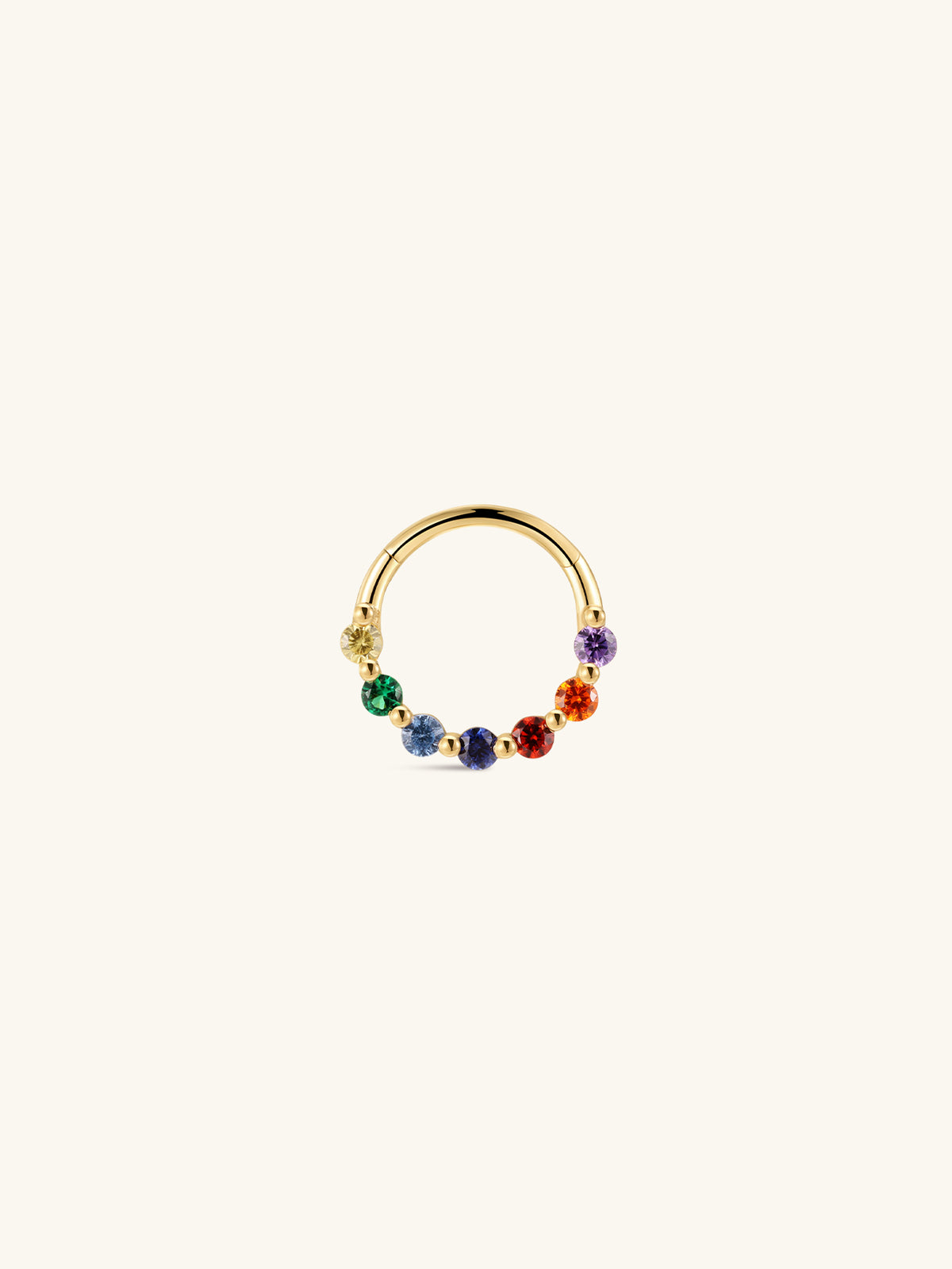 KOSINER colorful rainbow beaded clicker hoop 14K solid gold, full circle multi round cubic zirconia seamless hinged cartilage piercing ring