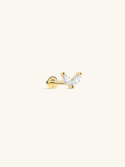 KOSINER 14K Solid Gold Minimal Marquise CZ Butterfly Wing Flat Back Piercing Stud, Nickel-Free Waterproof Dainty Elegant Cartilage Earring for Multi Piercing Stack