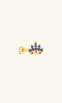 KOSINER 925 Sterling Silver Independence Day Patriotic Crown Flat Back Stud, golden crown design set with deep blue round crystals, decorated with red & white patriotic enamel details, hypoallergenic internally threaded cartilage piercing earring for 4th of July holiday