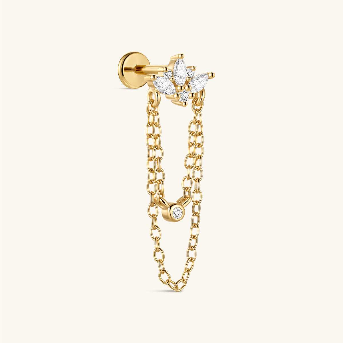 KOSINER At Dawn lotus chain dangle flat back stud side view